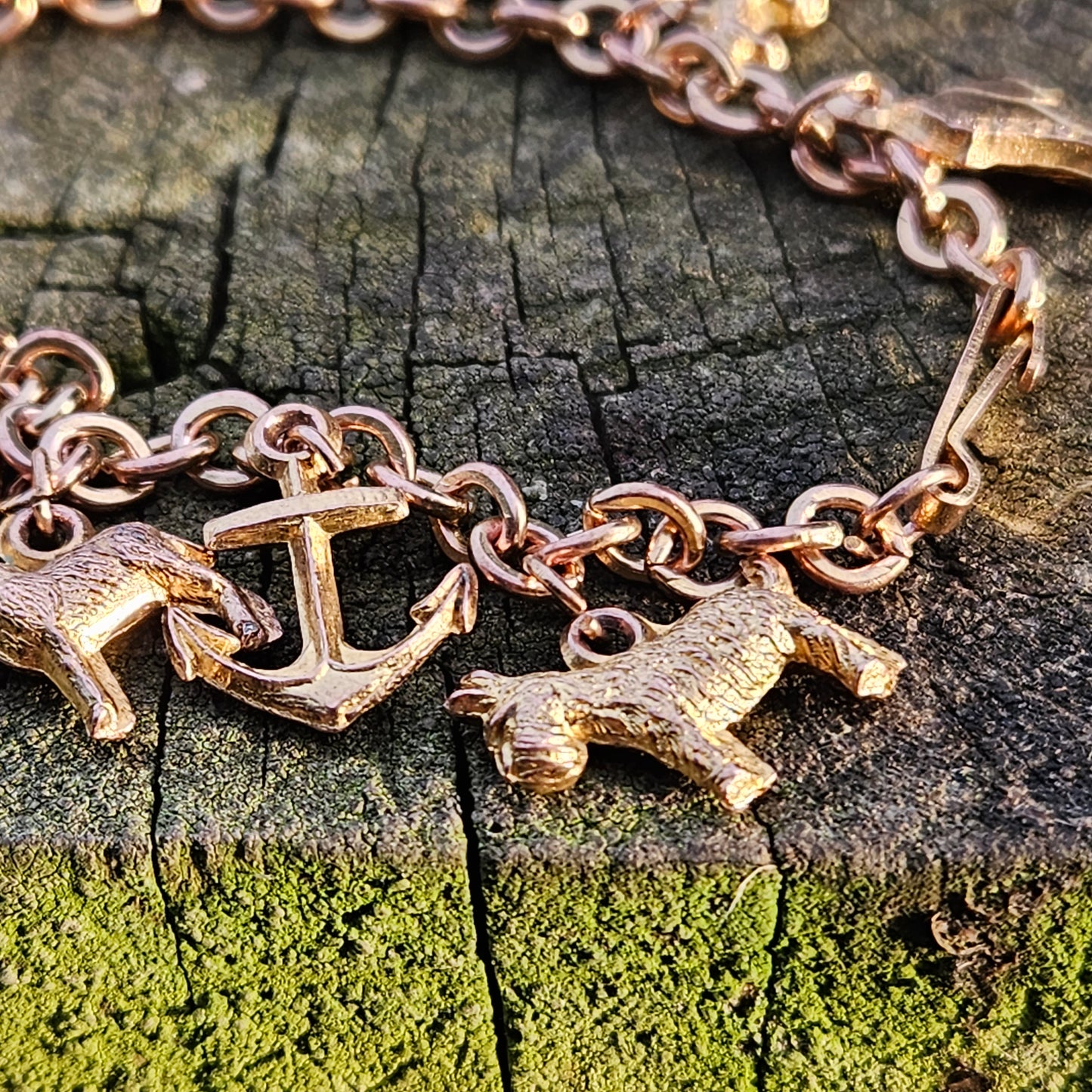 Cute Antique Copper Charm Bracelet 19cm Vintage Jewellery