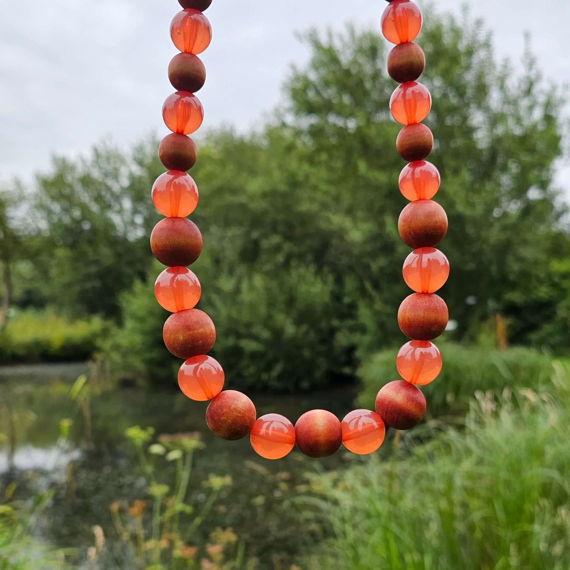 Faux Gemstone Beads Vintage Necklace Pink Orange