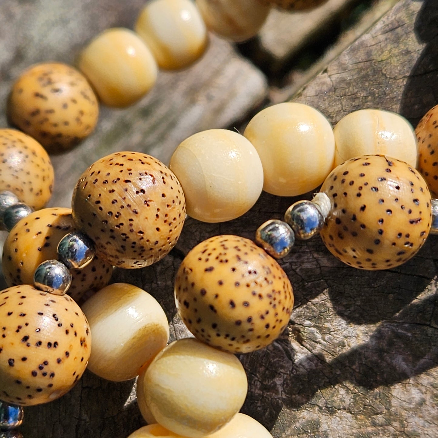 Bodhi Buddha Mala Beads Prayer Necklace Ivory Colour Bone Lotus Seed