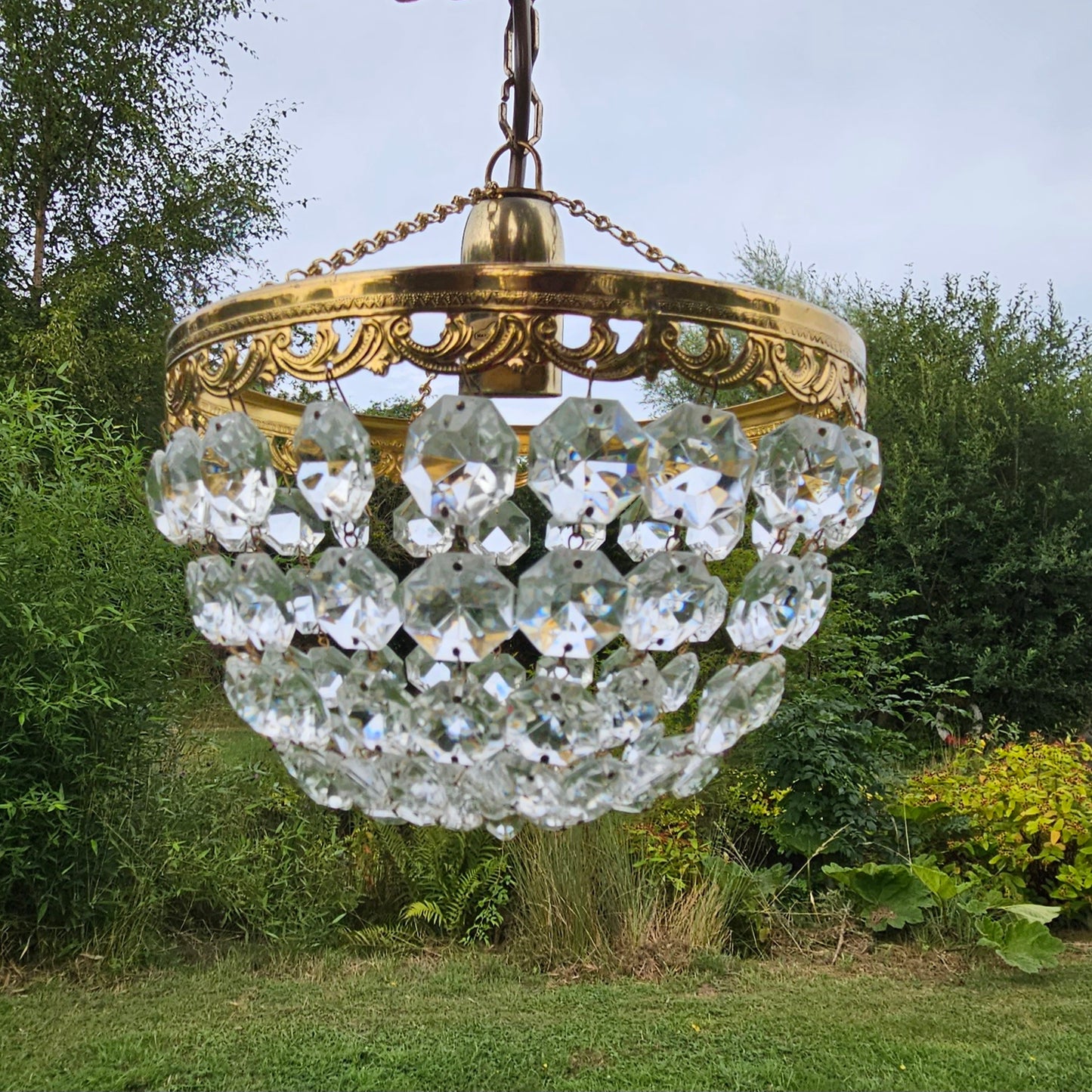 Crystal Chandelier Gold Vintage Ceiling Lighting 20th Century 20cm