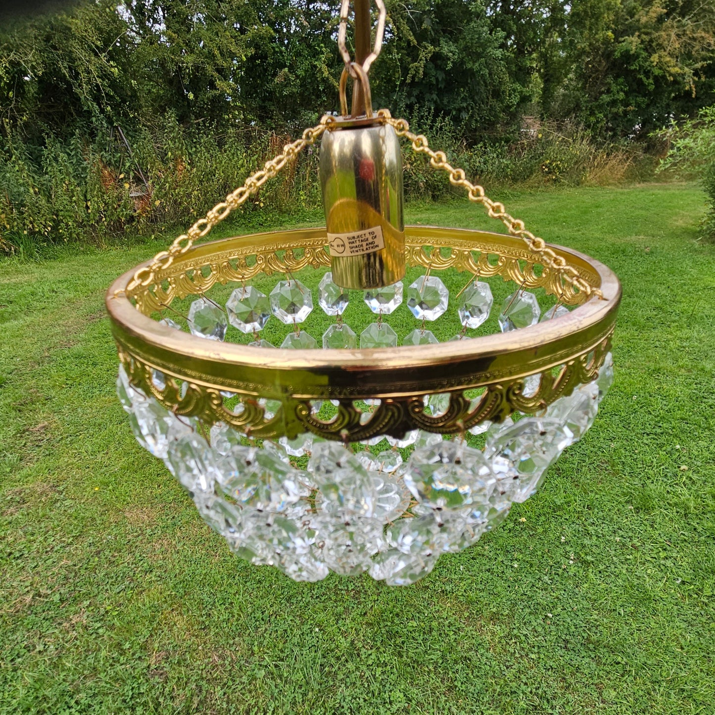 Crystal Chandelier Gold Vintage Ceiling Lighting 20th Century 20cm