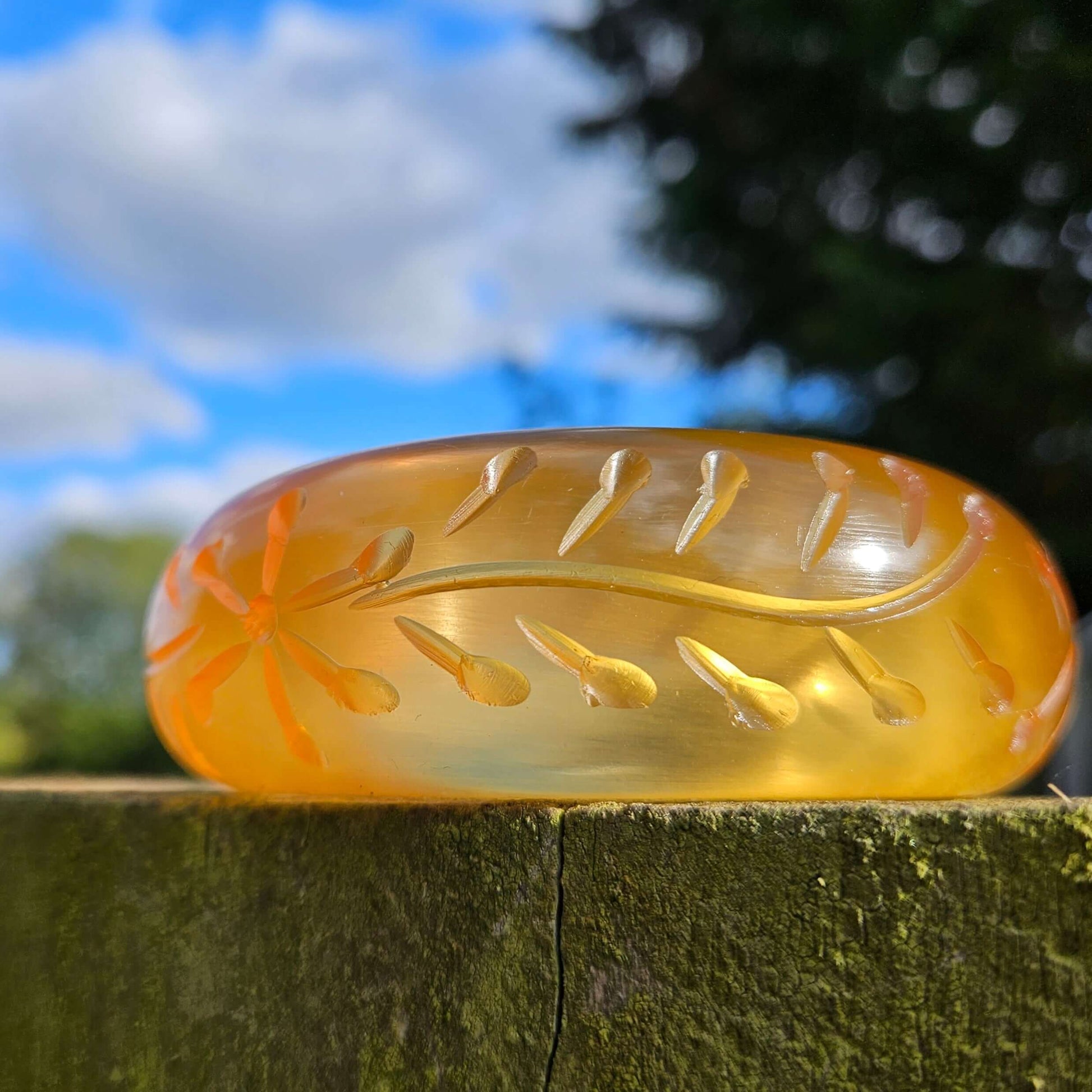 Carved Apple Juice Bakelite Bangle Vintage Bracelet Jewellery