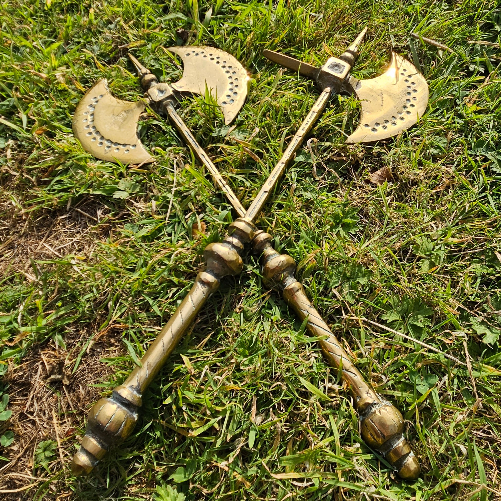 Pair Of Brass Battle Axes Antique Heavy Wall Decor Medieval Larp