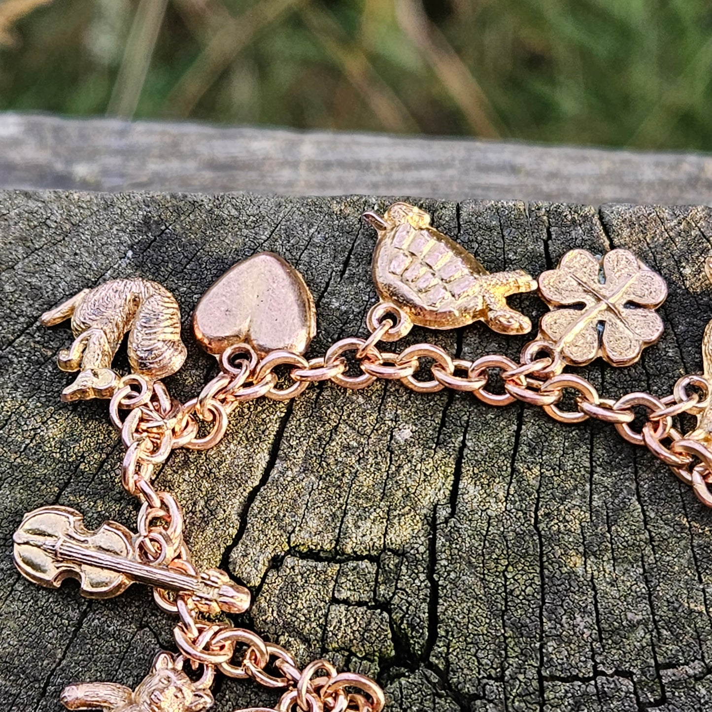 Cute Antique Copper Charm Bracelet 19cm Vintage Jewellery