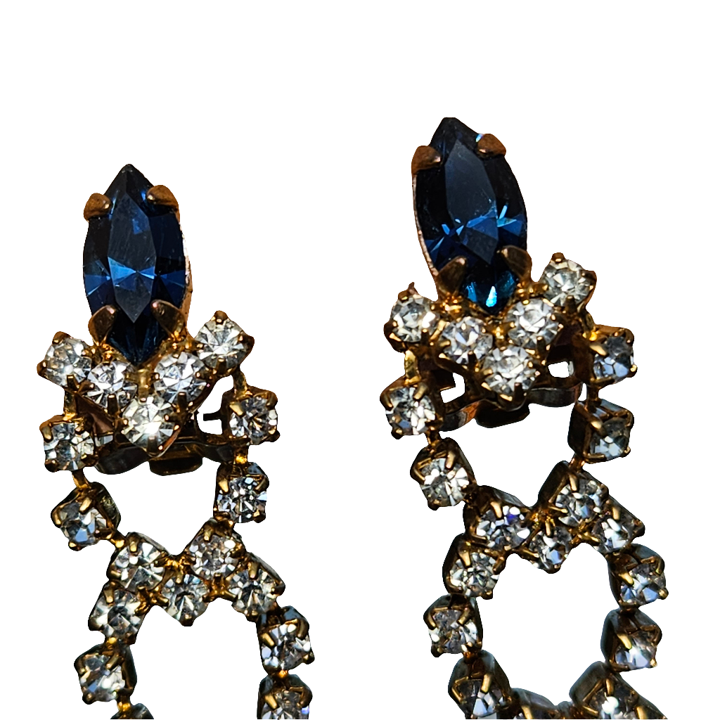 Earrings Blue Dangle Crystal Stylish Clip On Vintage Jewellery