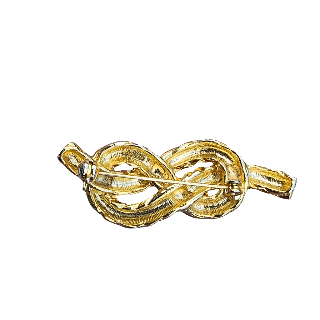 Rope Knot Brooch Gold Vintage Statement Jewelry 80s Glam