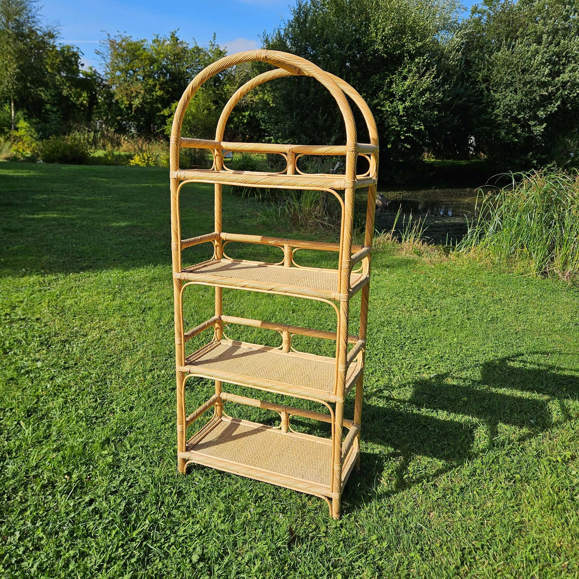 Vintage Bamboo Shelving Unit Wicker Bentwood Furniture Bookcase