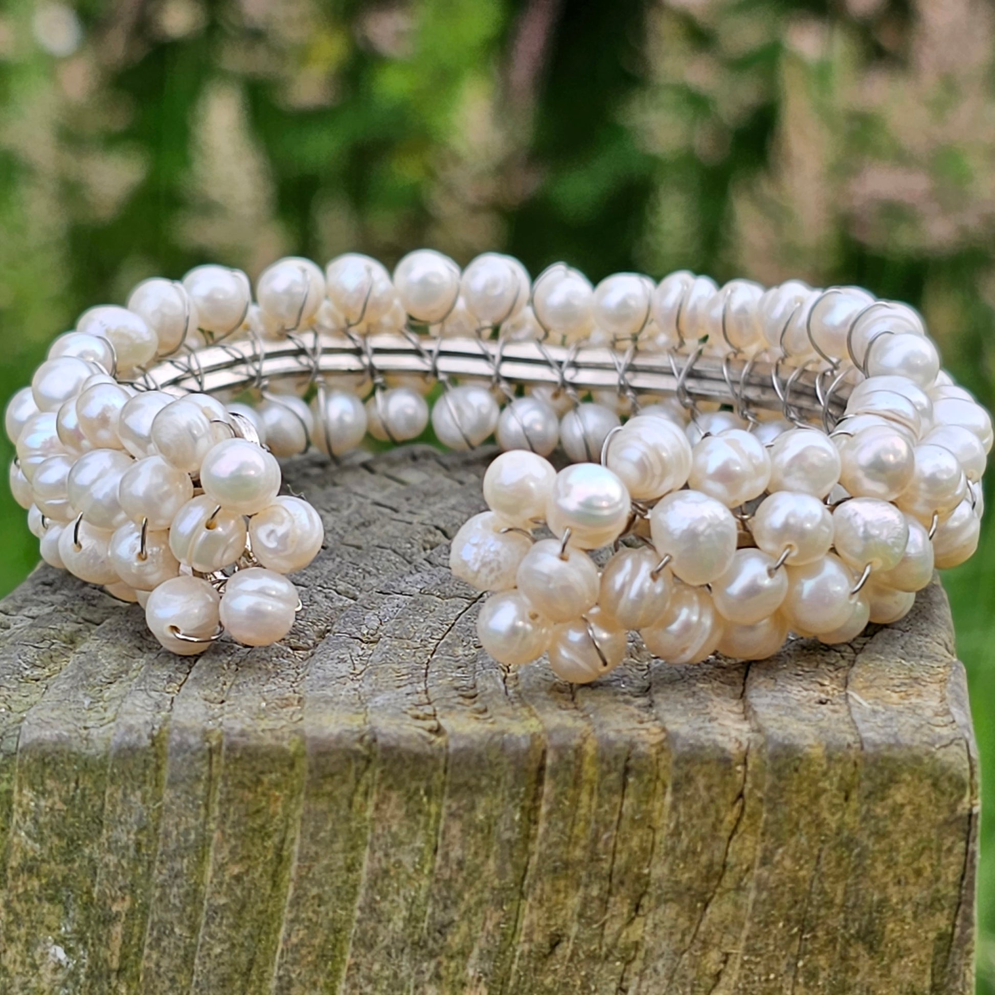 Freshwater Pearl Bangle Adjustable Bridal Bracelet