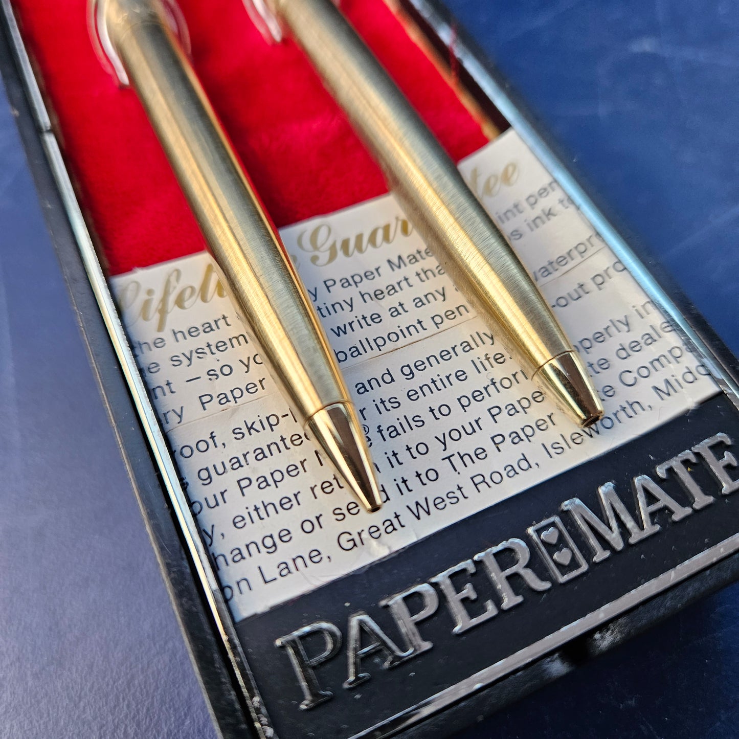 RARE Set Vintage Papermate Twin Hearts Gold Ball Point Pen Pencil