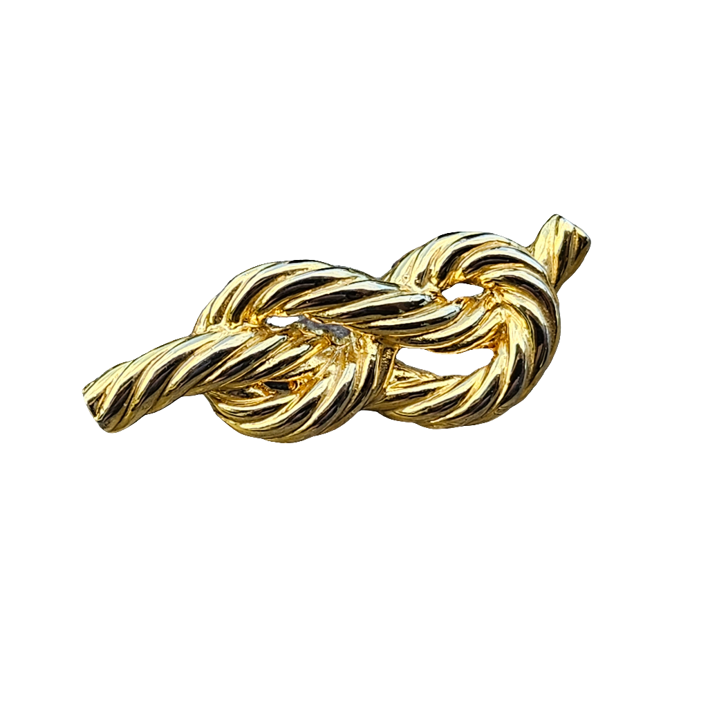 Rope Knot Brooch Gold Vintage Statement Jewelry 80s Glam