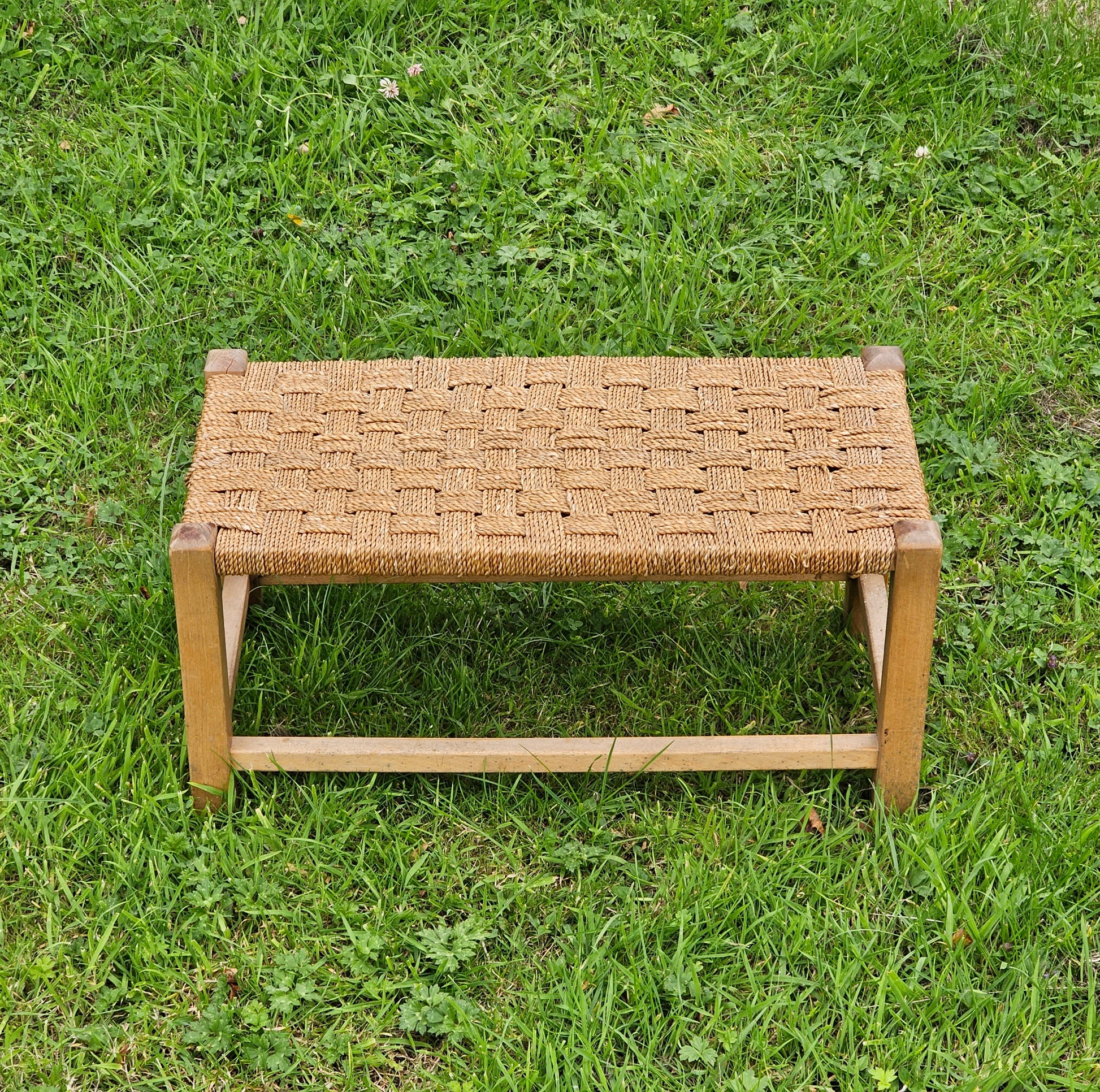 Vintage Woven Double Width Rattan Top Foot Stool Rattan Furniture