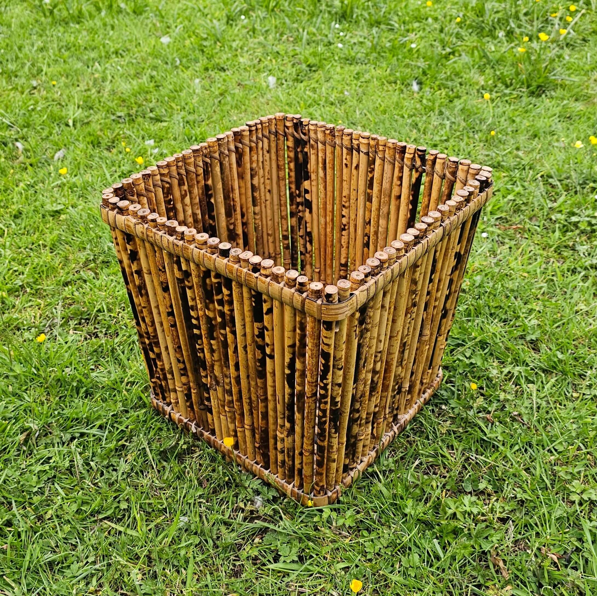 Tortoiseshell Bamboo Planter Waste Paper Bin MCM Vintage