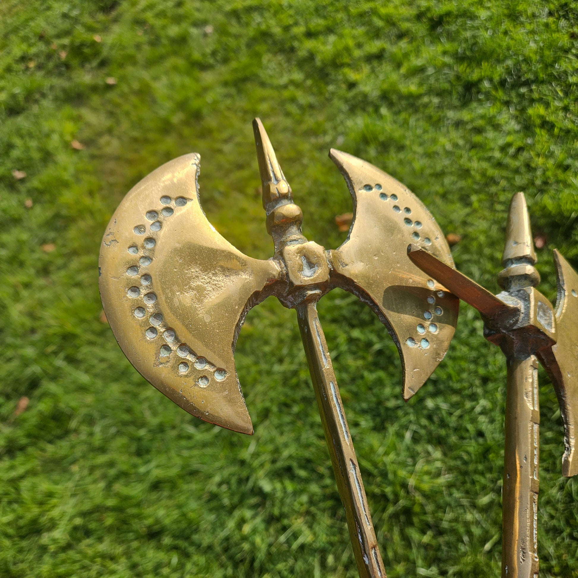 Pair Of Brass Battle Axes Antique Heavy Wall Decor Medieval Larp