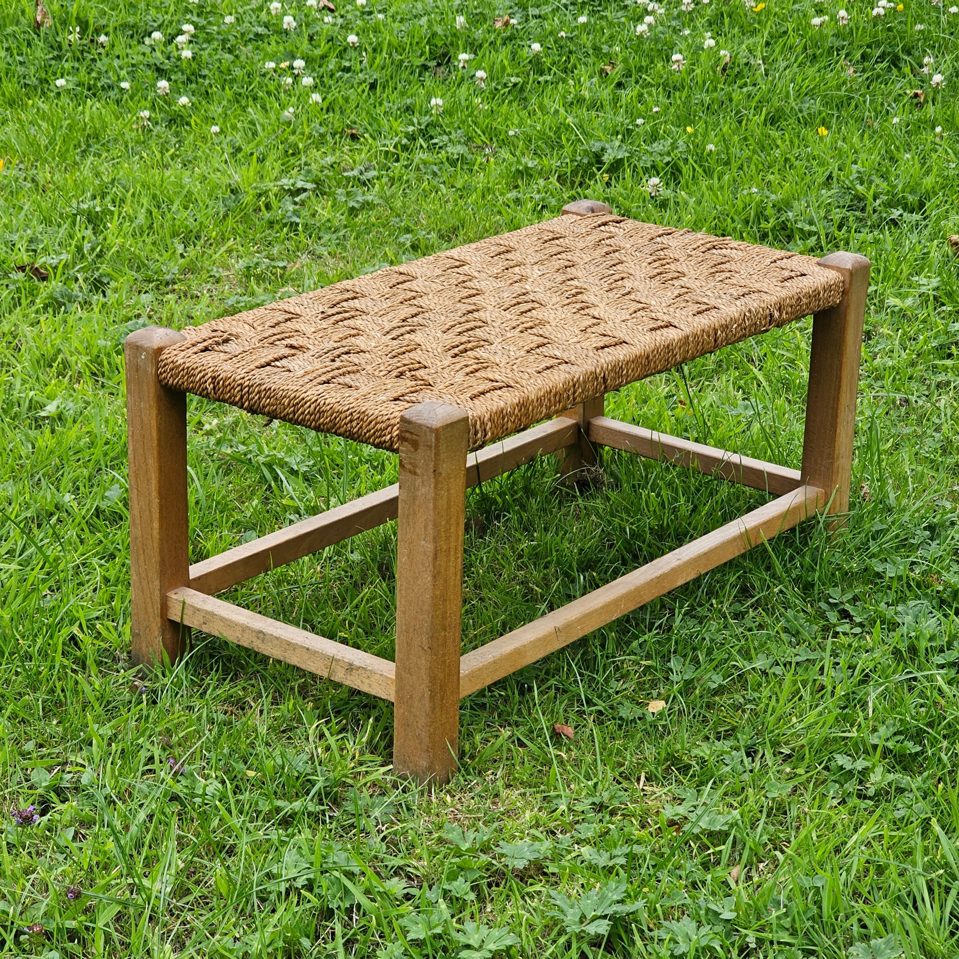 Vintage Woven Double Width Rattan Top Foot Stool Rattan Furniture