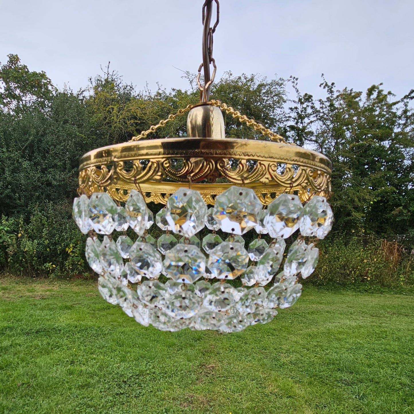 Crystal Chandelier Gold Vintage Ceiling Lighting 20th Century 20cm