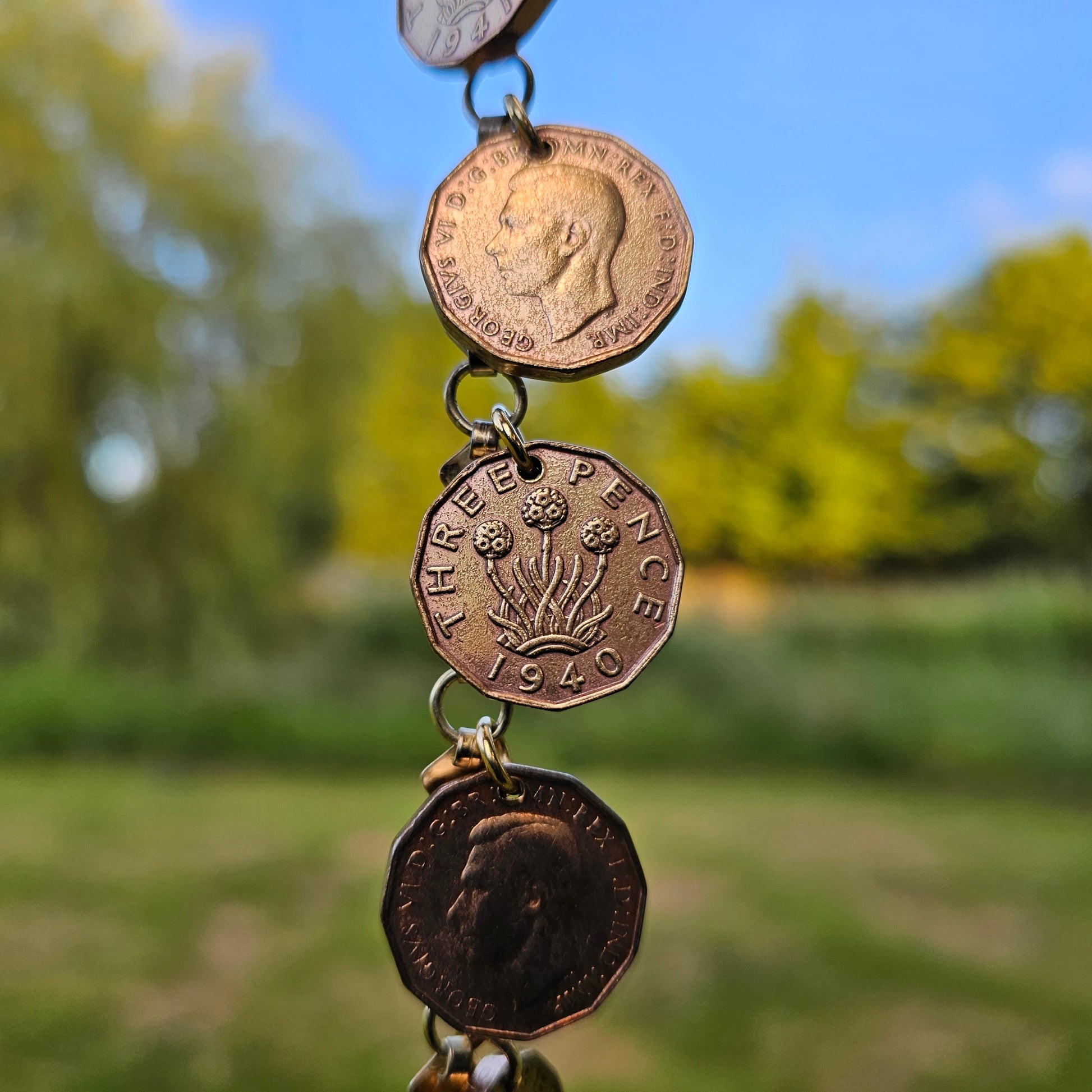 Old Three Pence Charm Bracelet Vintage Jewellery Gold Tone