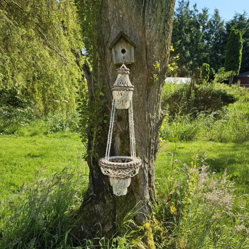 Vintage Hanging Macrame Shell Planter Boho Natural Plant Holder