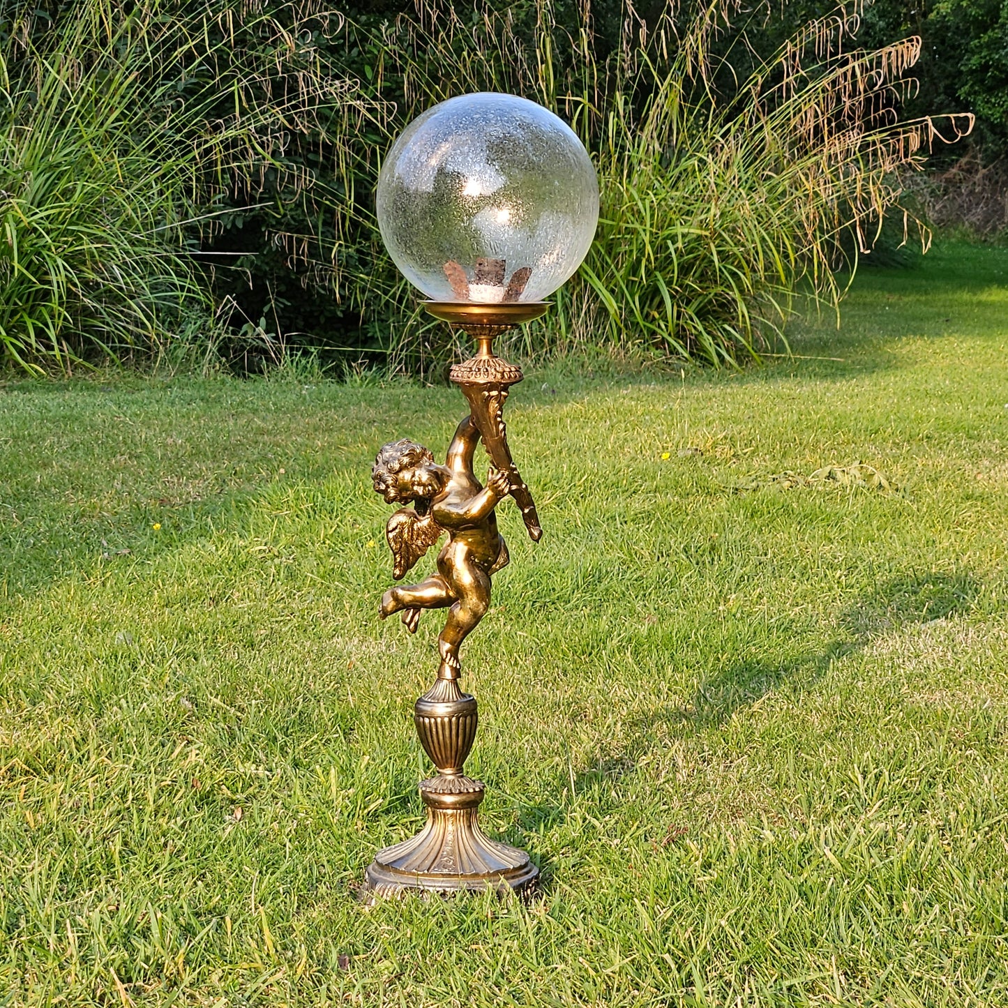 Art Nouveau Bronze Cherub Lamp Vintage Lighting Large Statement