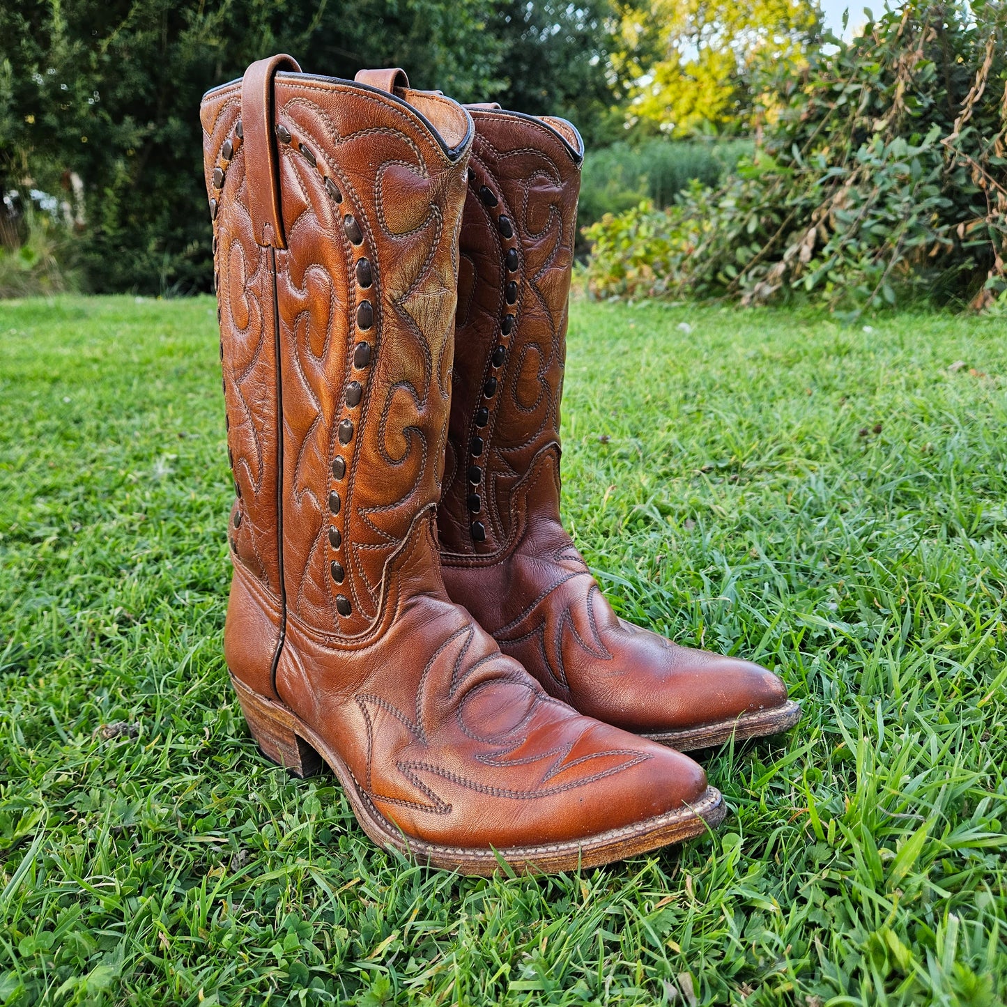 Genuine Cowboy Boots American Vintage Shoes Brown Leather Size 8D