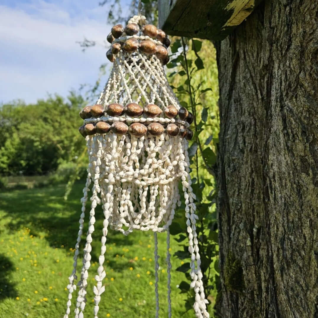 Vintage Hanging Macrame Shell Planter Boho Natural Plant Holder