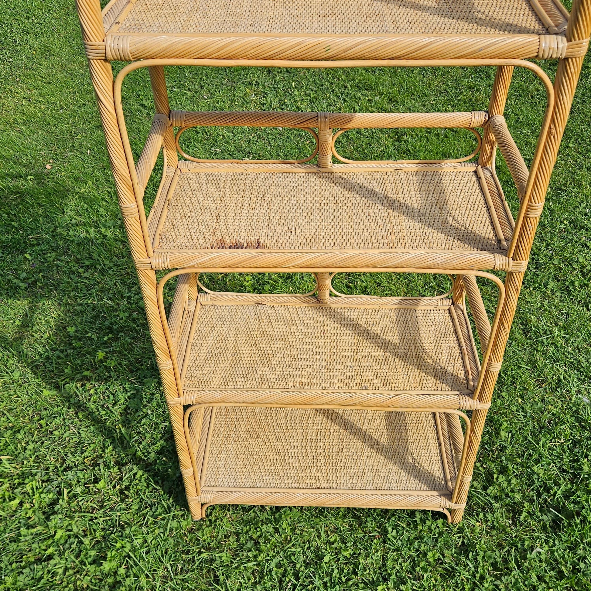 Vintage Bamboo Shelving Unit Wicker Bentwood Furniture Bookcase