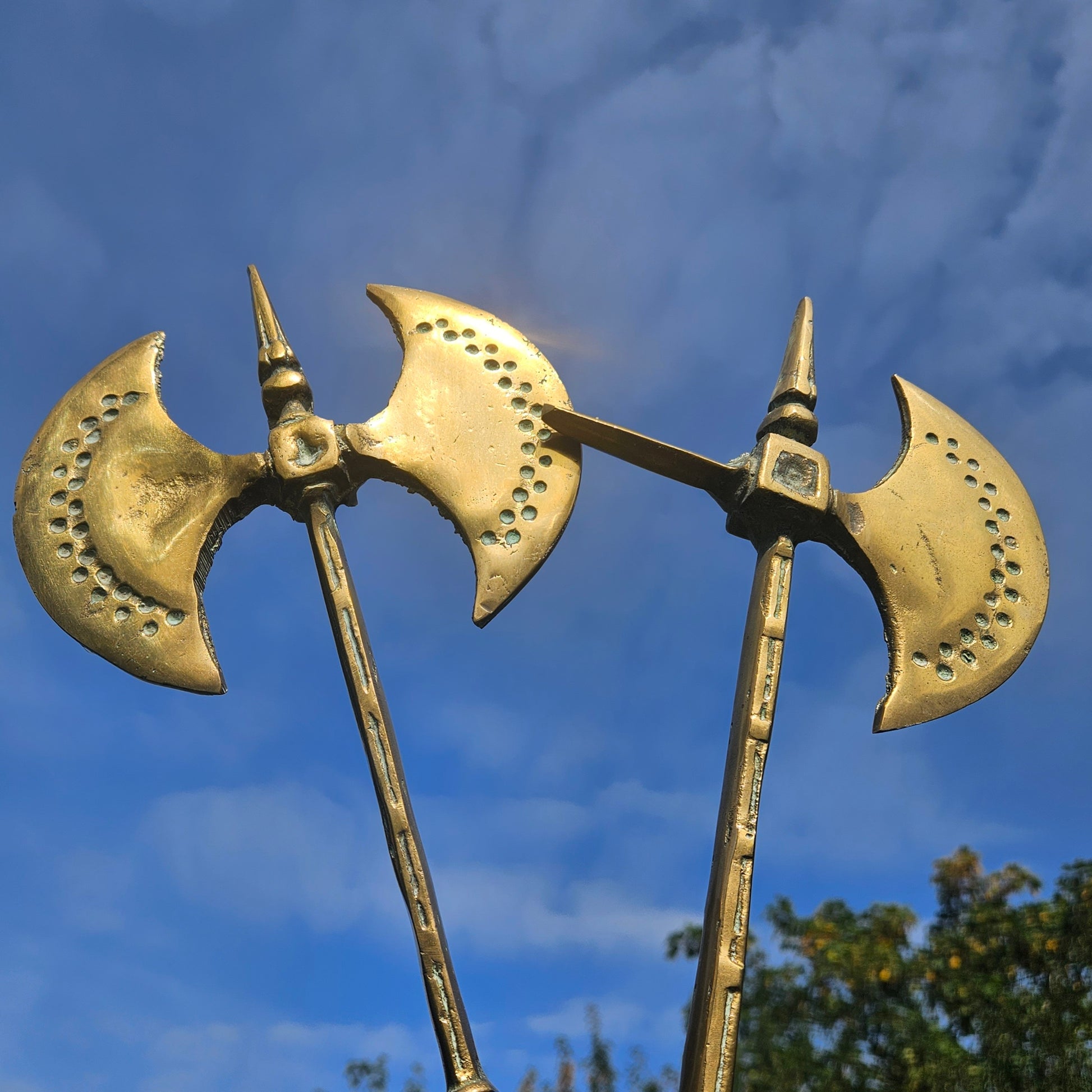 Pair Of Brass Battle Axes Antique Heavy Wall Decor Medieval Larp