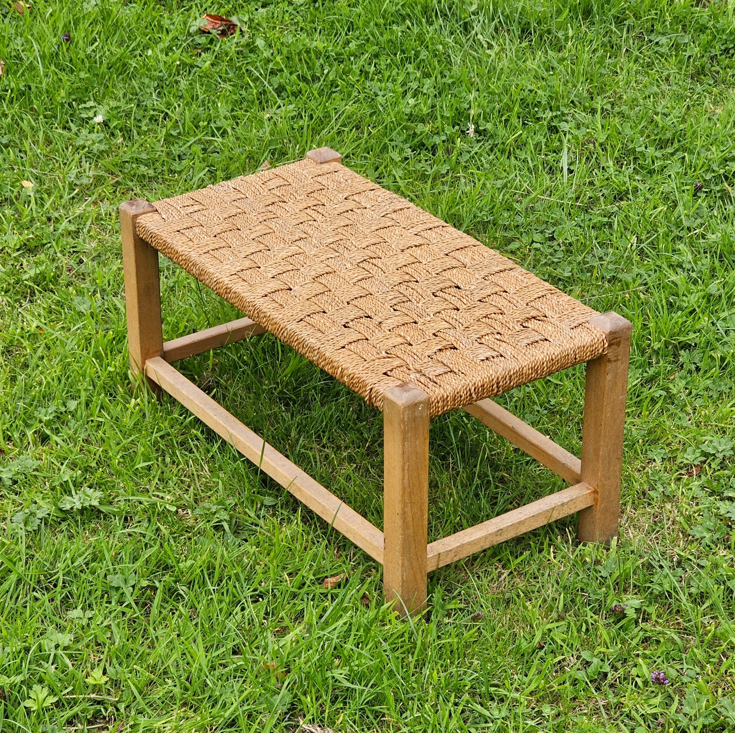 Vintage Woven Double Width Rattan Top Foot Stool Rattan Furniture