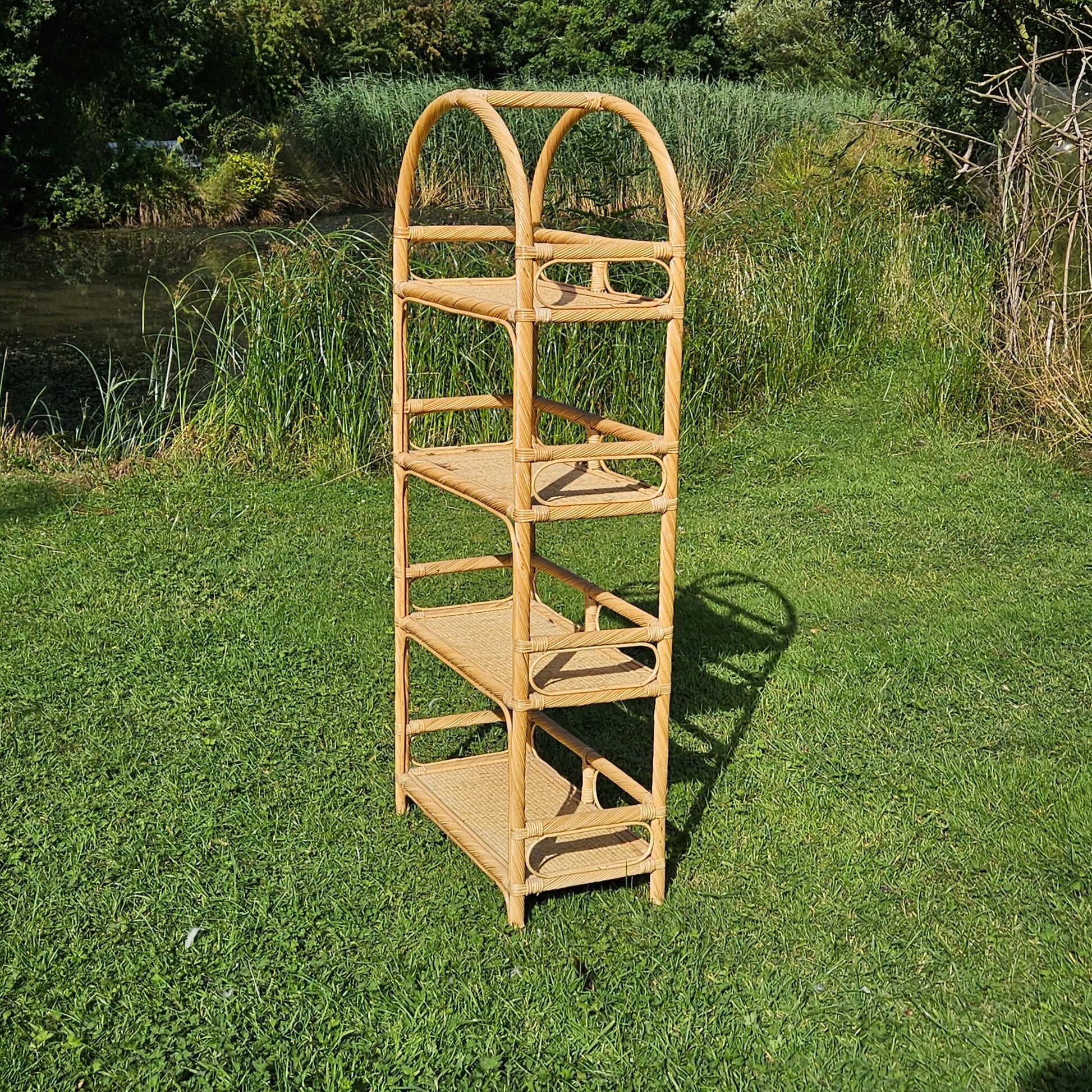 Vintage Bamboo Shelving Unit Wicker Bentwood Furniture Bookcase