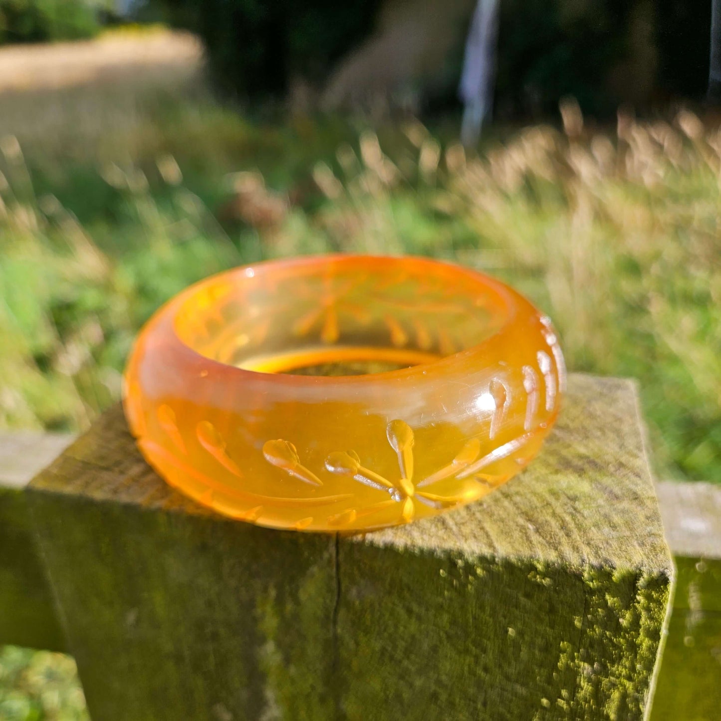 Carved Apple Juice Bakelite Bangle Vintage Bracelet Jewellery